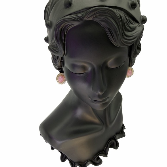 Vintage D'Orlan Signed Pink Cabochon‎ Oval Rhinestone Clip-On Earrings Gold Tone - Picture 2 of 5